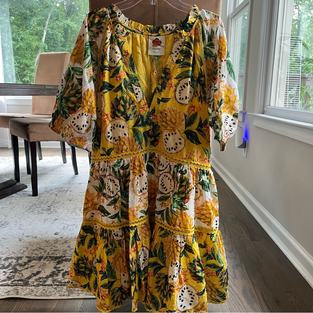 NWT FARM Rio Yellow Biriba Mix Mini Dress